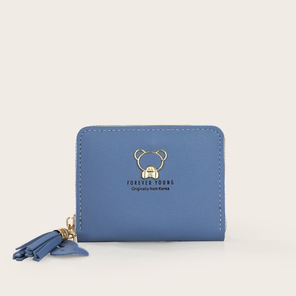 

Letter Graphic Tassel Decor Small Wallet, Blue