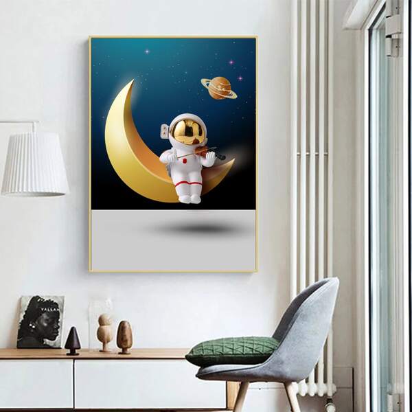

1pc Astronaut Print Unframed Painting, Multicolor