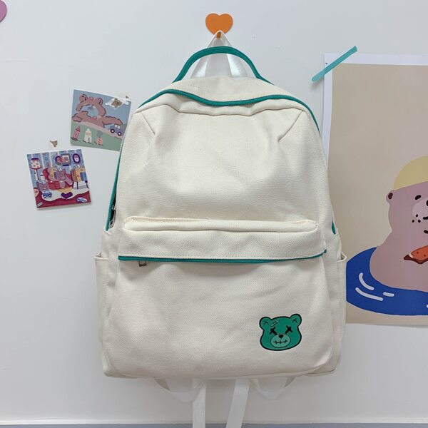 

Cartoon Bear Graphic Backpack, Beige