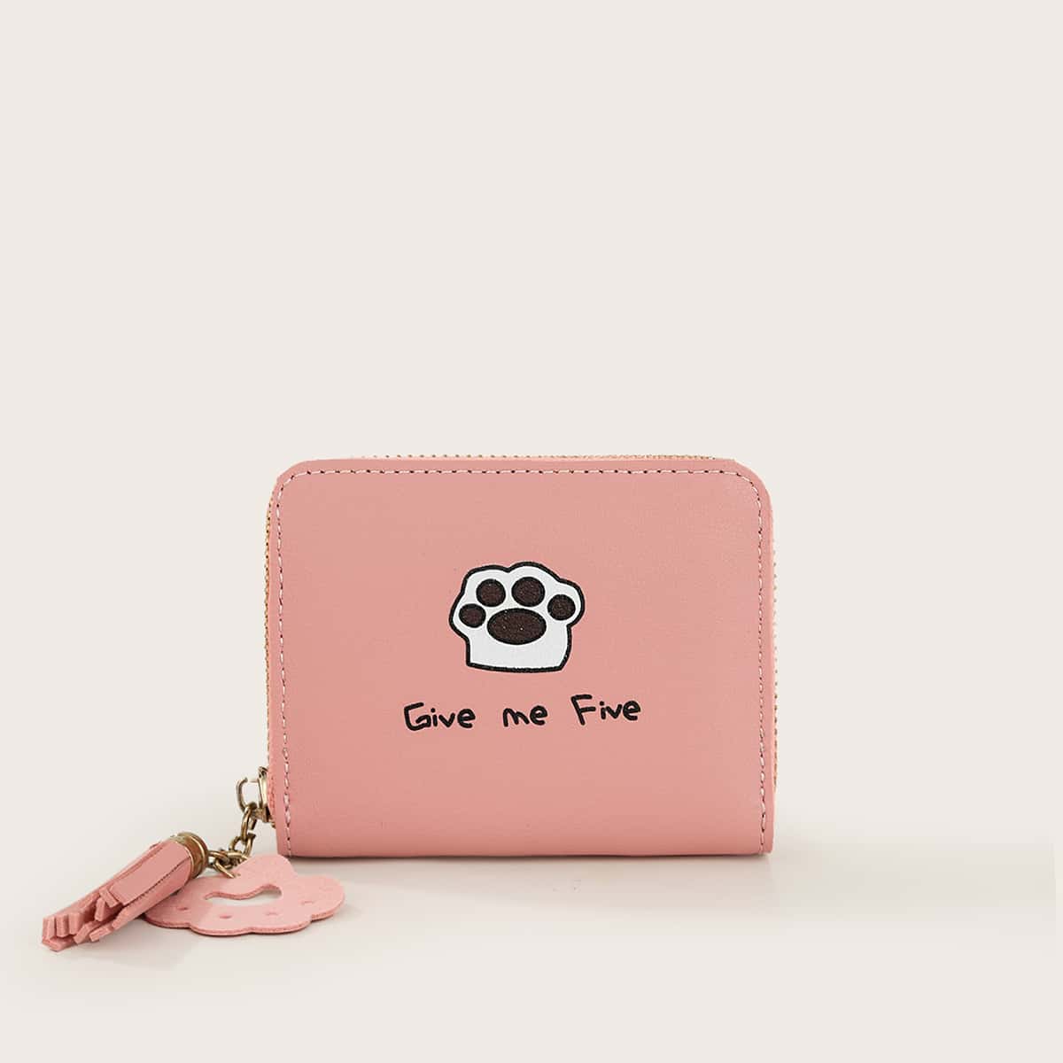 

Cartoon Graphic Zip Around Purse, Pink