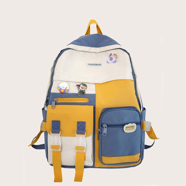 

Colorblock Cartoon Decor Backpack, Multicolor
