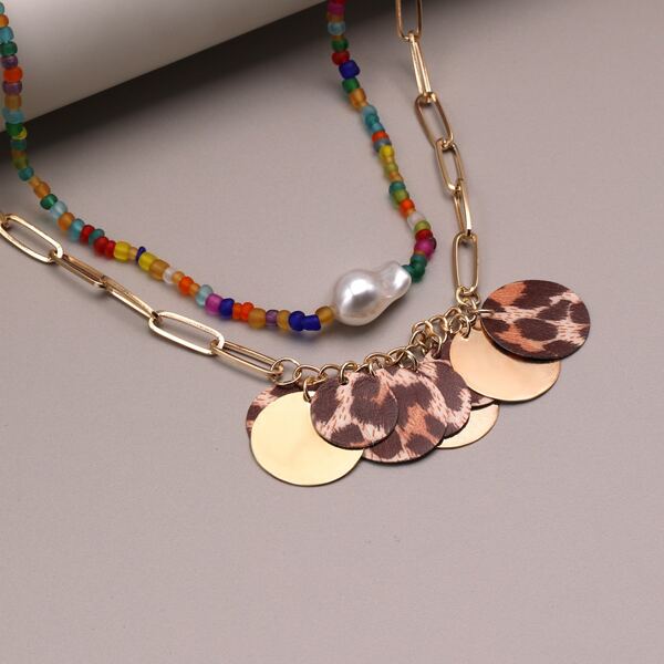 

2pcs Faux Pearl Decor Necklace, Multicolor