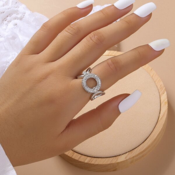 

Zircon Decor Hollow Out Cuff Ring, Silver