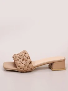 Sandalias de verano con tira tejida, tacón grueso y punta cuadrada, tipo chancletas