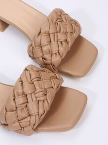 Sandalias de verano con tira tejida, tacón grueso y punta cuadrada, tipo chancletas