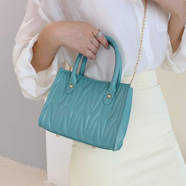 

Quilted Satchel Bag, Blue