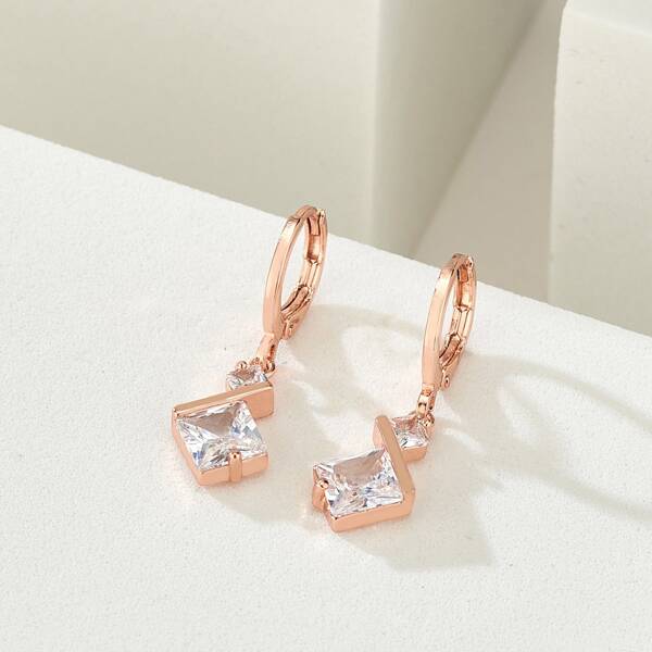 

Zircon Decor Drop Earrings, Rose gold