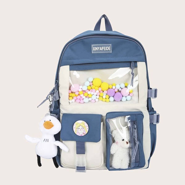 

Two Tone Large Capacity School Bag, Blue