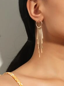 Bông tai quyến rũ tua kim loại - Vàng - Xem 1