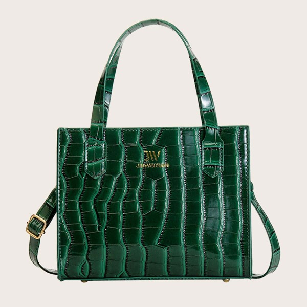 

Croc Embossed Letter Graphic Square Bag, Green