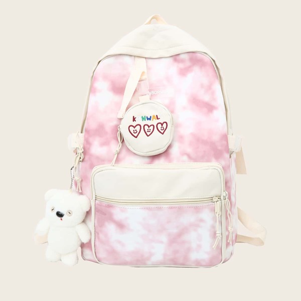 

Girls Cartoon Decor Tie Dye Pattern Backpack, Pink
