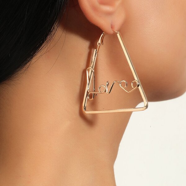 

Letter Decor Triangle Earrings, Gold