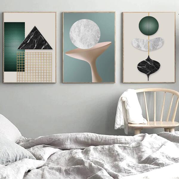 

3pcs Geometric Pattern Unframed Painting, Multicolor