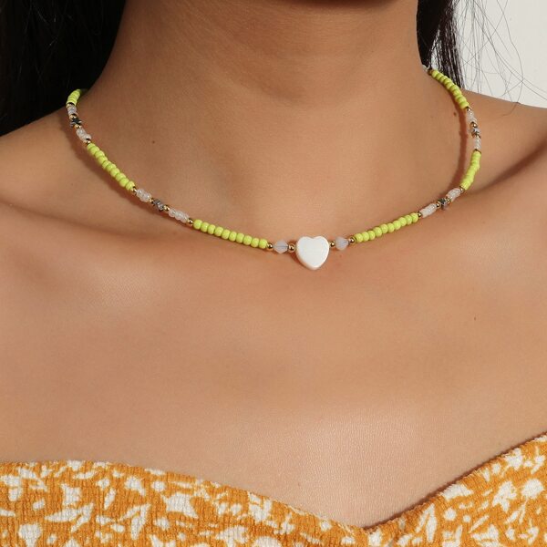 

Heart Decor Beaded Necklace, Multicolor