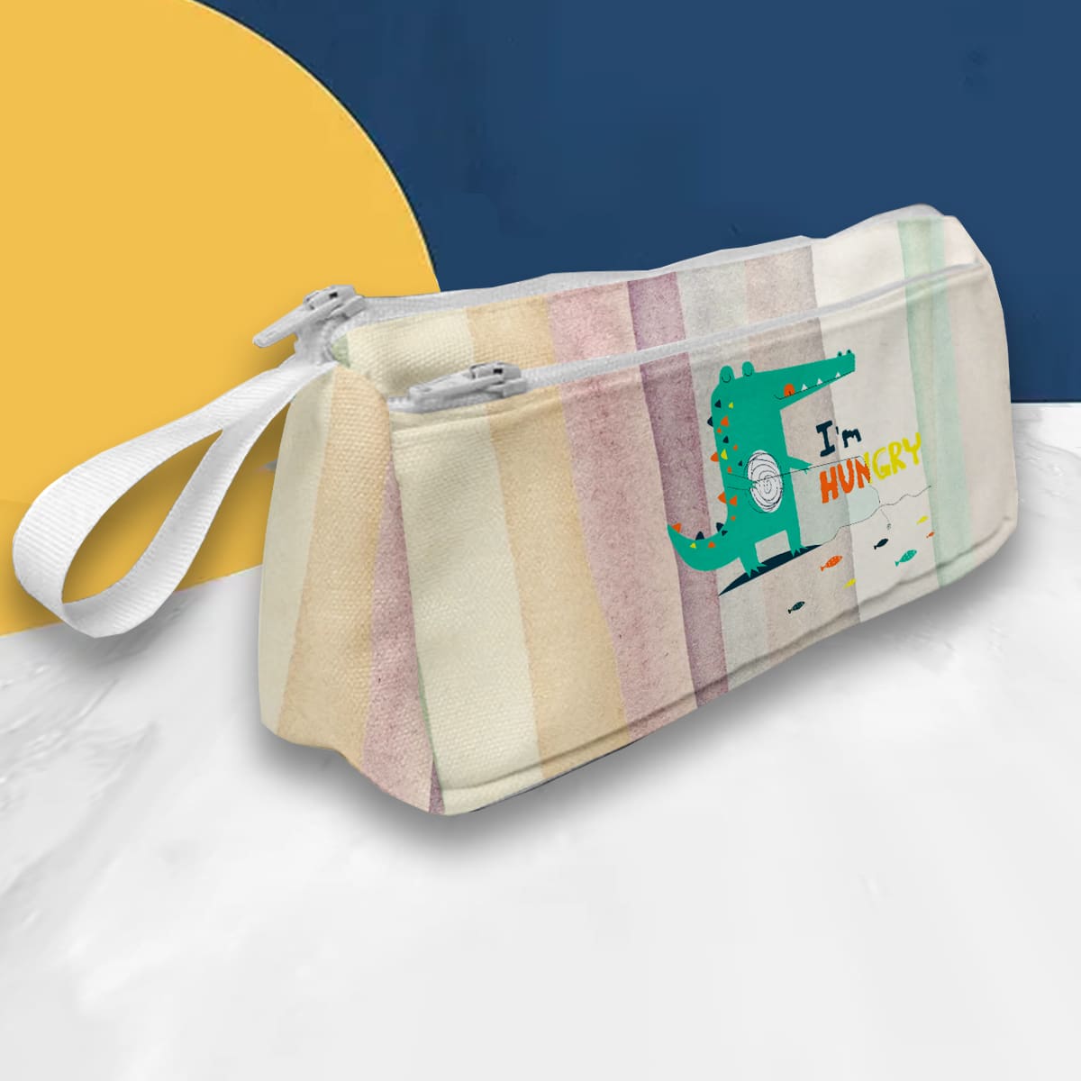 

Cartoon Crocodile Print Pencil Bag, Multicolor