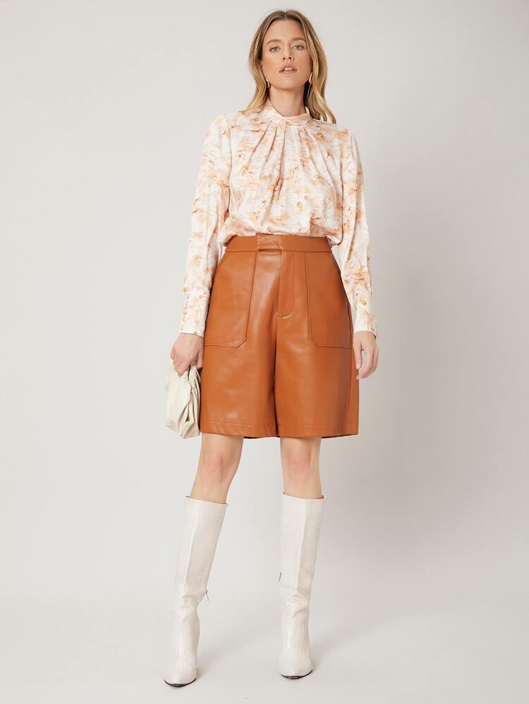 MOTF PREMIUM Shorts bermuda PU de poliéster reciclado - Amarillo Mostaza - Añade 6