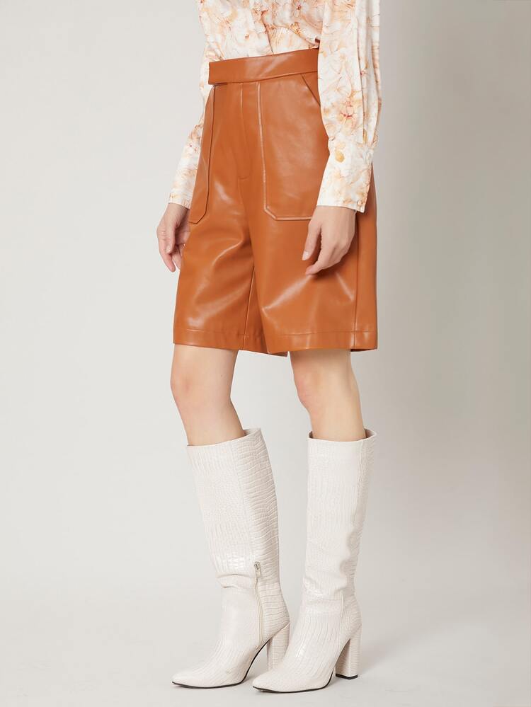 MOTF PREMIUM Shorts bermuda PU de poliéster reciclado - Amarillo Mostaza - Añade 8