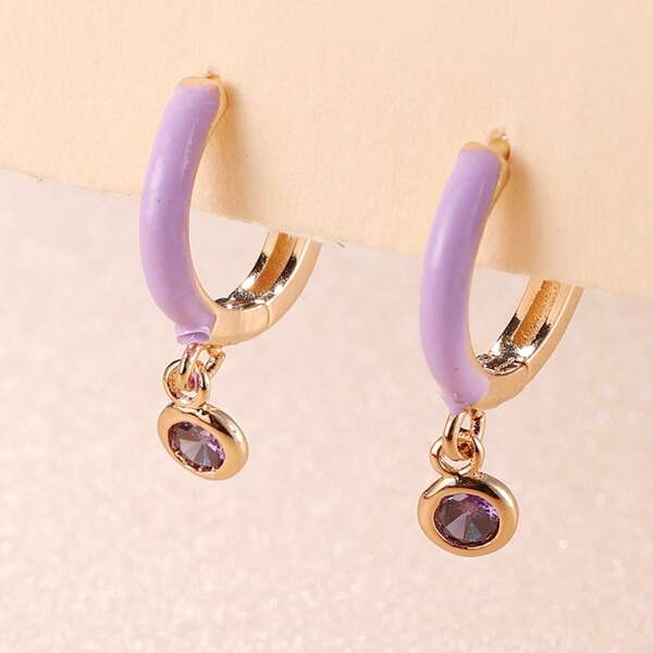 

Zircon Drop Earrings, Purple