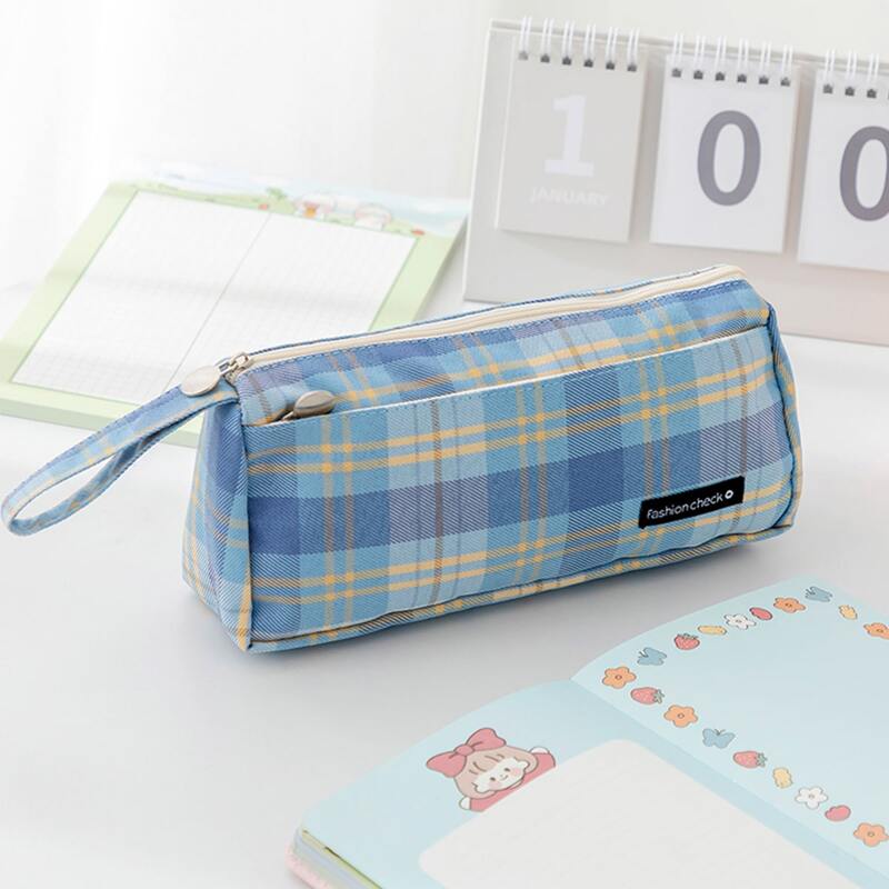

Plaid Pattern Pencil Bag, Blue
