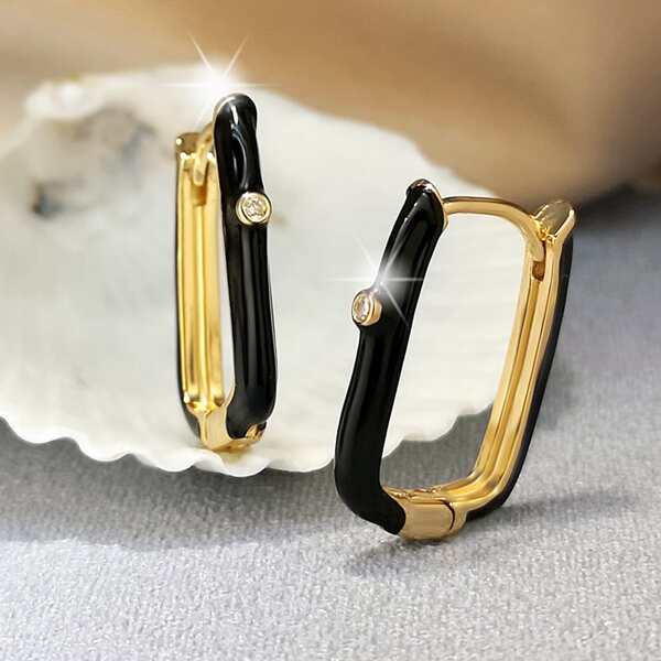 

Zircon Decor Geometric Earrings, Black