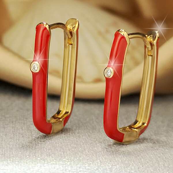 

Zircon Decor Geometric Earrings, Red