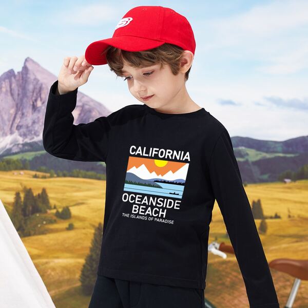 

Boys Scenery & Slogan Graphic Tee, Black
