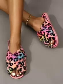 Ombre Leopard Pattern Bedroom Slippers, Multicolor Fashionable Leopard Print Women's Indoor Slippers - Multicolor - View 4