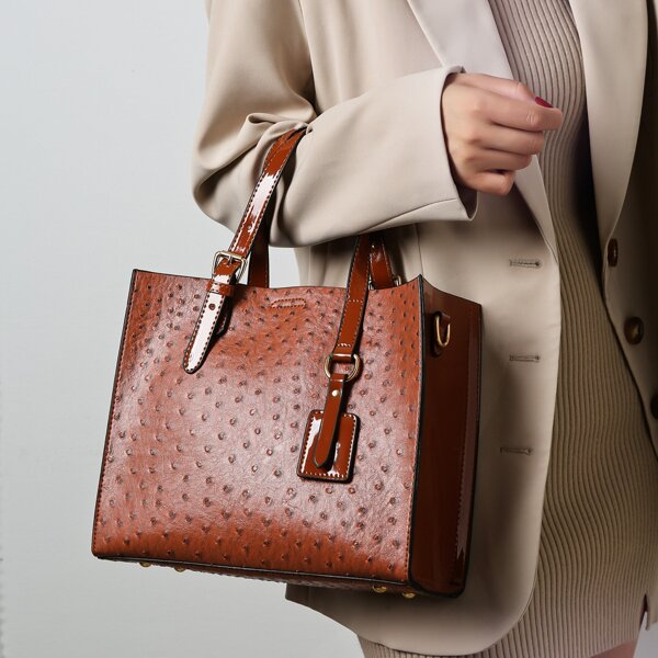 

Textured Tote Bag With Tag, Brown