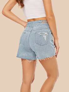 Shorts en mezclilla roto de cintura con abertura - Lavado ligero - Ver 4