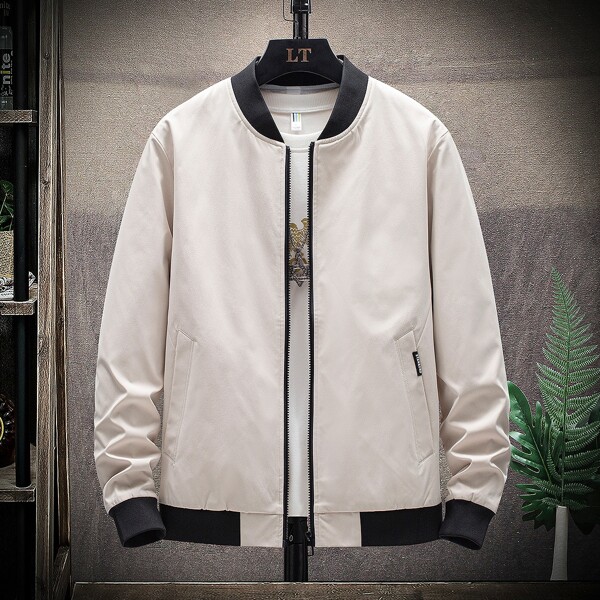 

Men Patched Detail Zipper Bomber Jacket Without Tee, Khaki