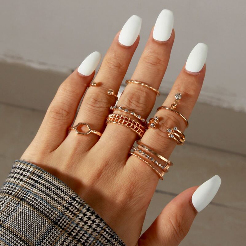 

8pcs Rhinestone Ring, Gold