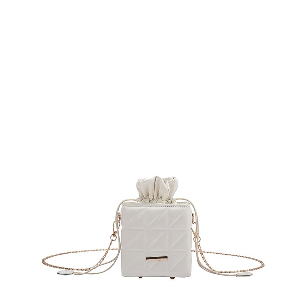 

Quilted Pattern Drawstring Design Box Bag, White