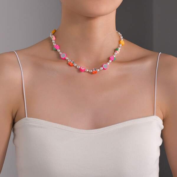 

Faux Pearl Beaded Necklace, Multicolor