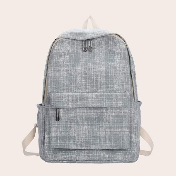 

Plaid Pattern Pocket Front Backpack, Blue