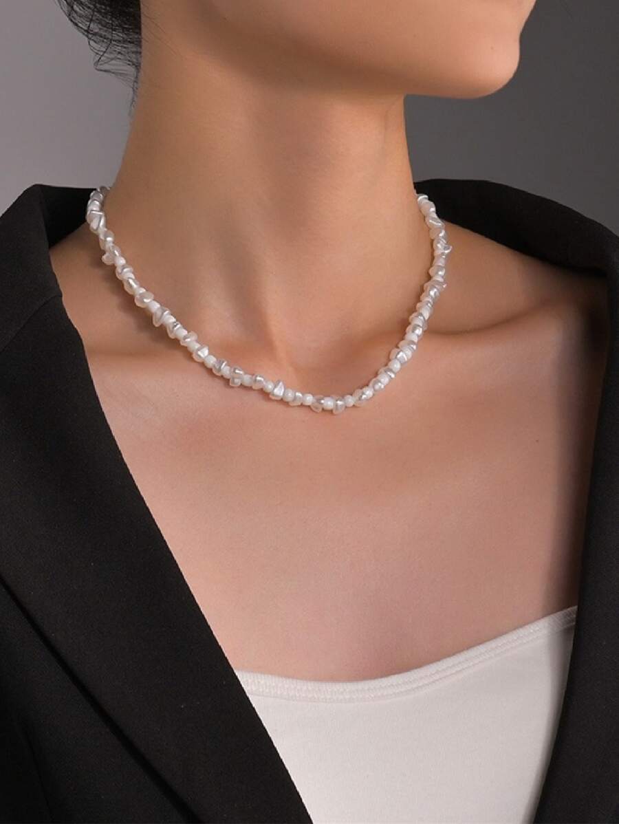 Collar con cuenta con perla artificial - Blanco - Ver 1