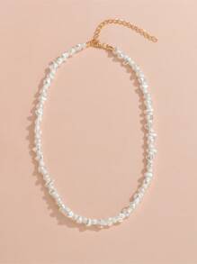 Collar con cuenta con perla artificial - Blanco - Ver 2