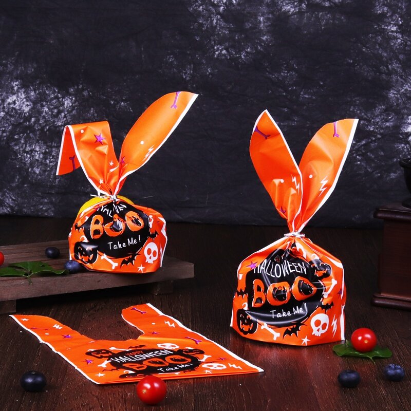

50pcs Halloween Pattern Biscuit Bag, Multicolor