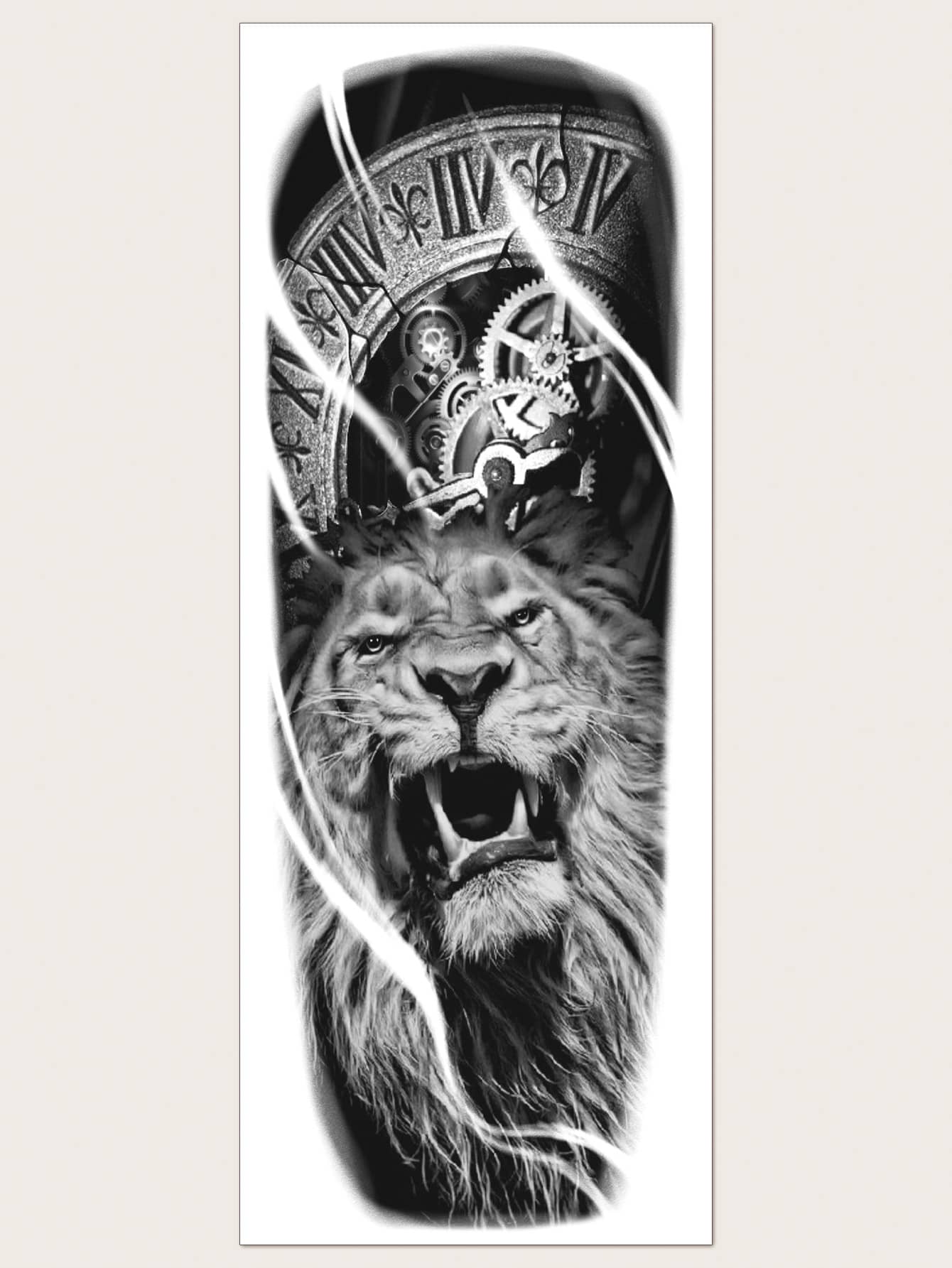 Sticker De Tatouages , 1 Feuille large Demi Manche De Bras Motif Lion Tatouages Temporaires Pour Homme Femme Avant Bras , animal Faux Autocollants De Tatouage Adultes , Noir Réaliste Tatouage À Lettres , Pour Femme Et Fille