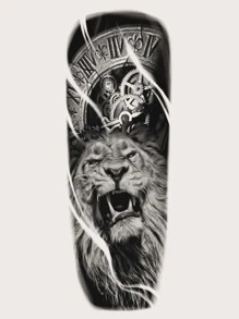 Sticker De Tatouages , 1 Feuille large Demi Manche De Bras Motif Lion Tatouages Temporaires Pour Homme Femme Avant Bras , animal Faux Autocollants De Tatouage Adultes , Noir Réaliste Tatouage À Lettres , Pour Femme Et Fille - Noir - Voir 5