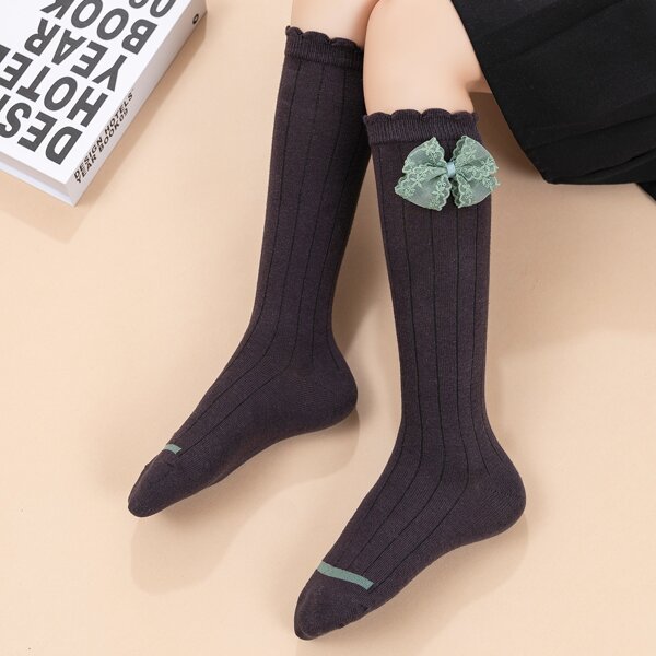 

Girls Bow Decor Over The Calf Socks, Rust brown