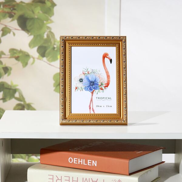 

Flamingo Print Photo Frame, Gold