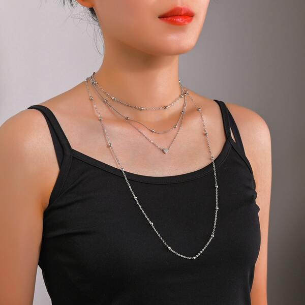 

Simple Layered Necklace, Silver