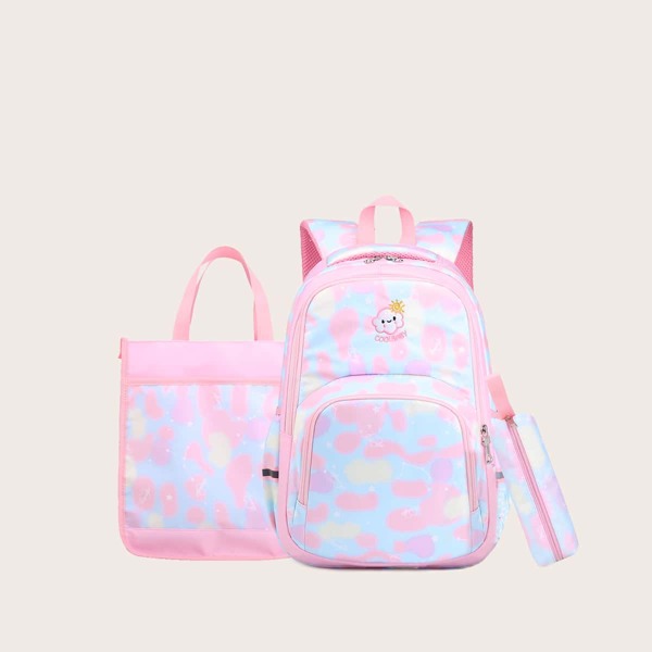 

2pcs Girls Colorblock Backpack Set, Multicolor