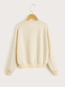 SHEIN Girls Floral & Letter Graphic Pullover - Apricot - View 2