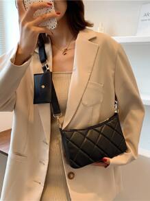 Túi vuông chần bông tối giản có ví nhỏ - màu đen - Xem 1