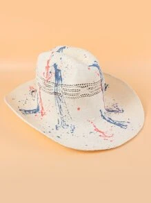Sombrero de paja con estampado de dibujo - Multicolor - Ver 1