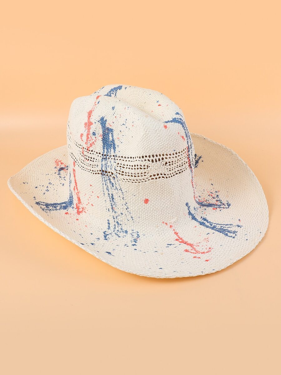 Sombrero de paja con estampado de dibujo - Multicolor - Ver 1