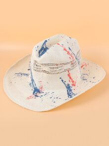 Sombrero de paja con estampado de dibujo - Multicolor - Ver 2