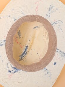 Sombrero de paja con estampado de dibujo - Multicolor - Ver 4