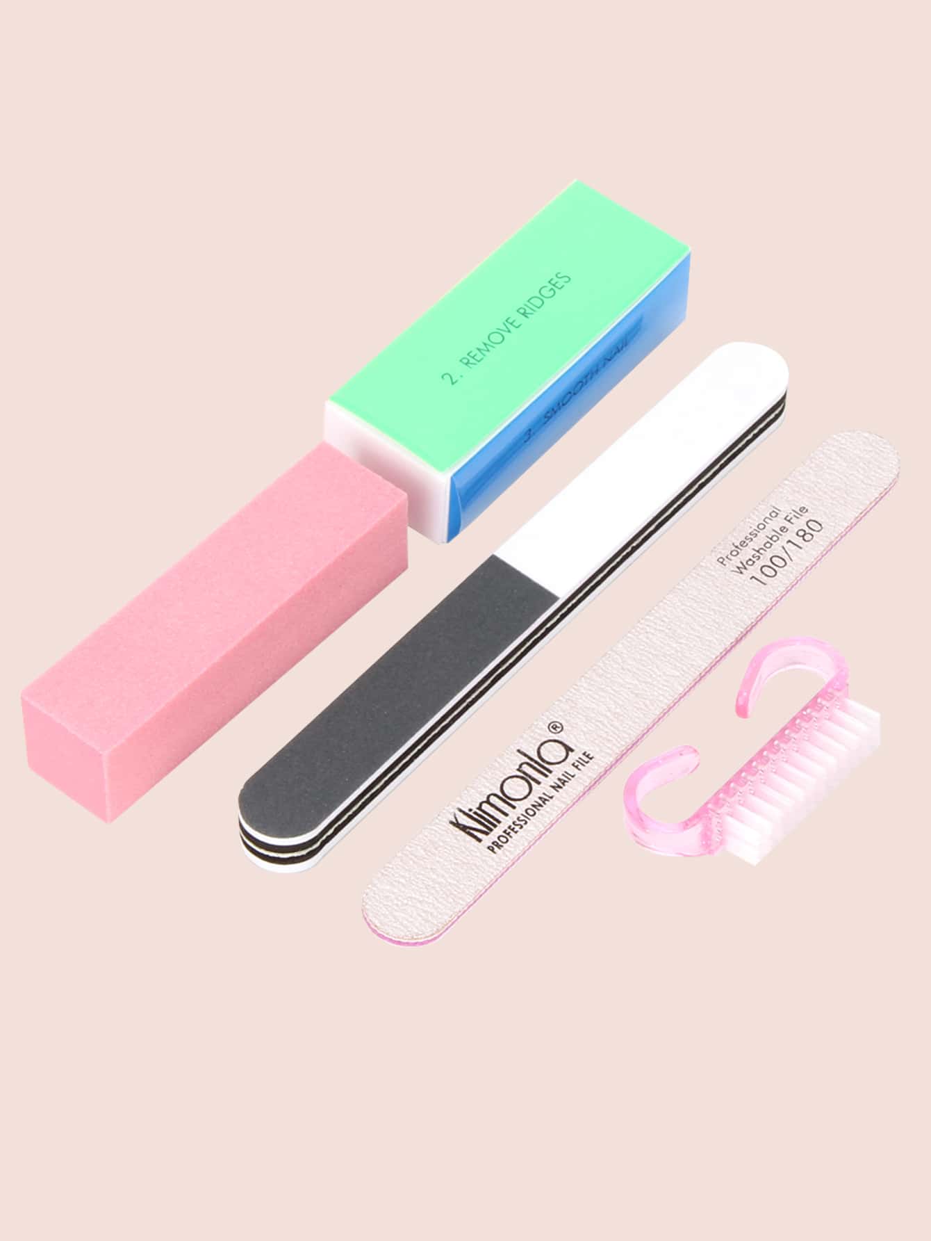 klimonla 5pcs/Set Nail File And Buffer- Double Sided Nail File, Rectangular Nail Buffer, Buffer Block Sponge Polished, Nail Brush, Perfect Manicure Tool Kit For Shiny Nail